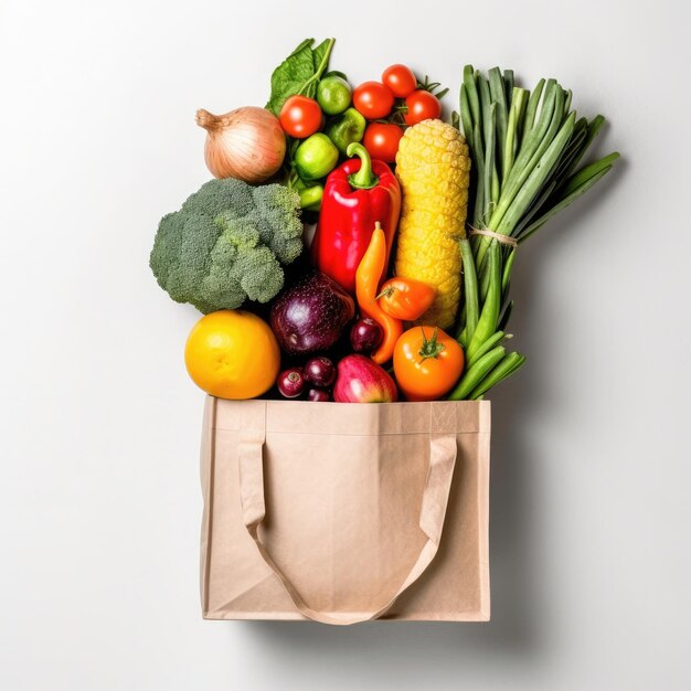 Banner Bolsa de papel con frutas y verduras IA generativa