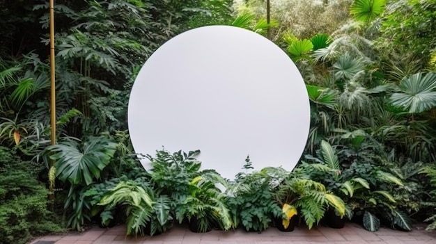 Banner branco vazio com espaço simulado branco da tabuleta no espaço da parede das plantas para texto