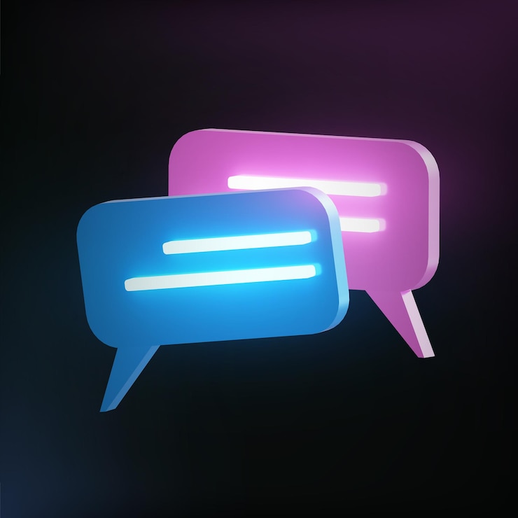 Foto banner brillante azul y rosa 3d moderno con bloque de texto de neón