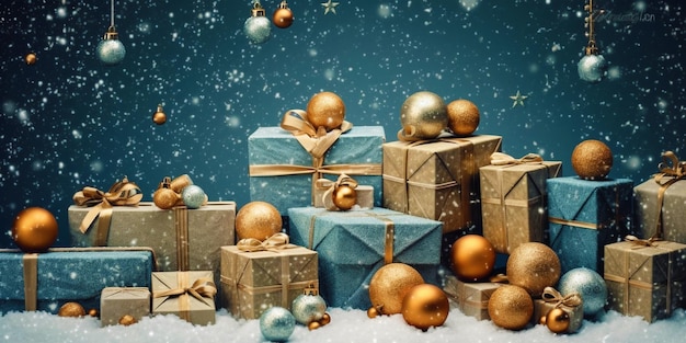 Banner de cajas de regalo de Navidad brillante y hermoso