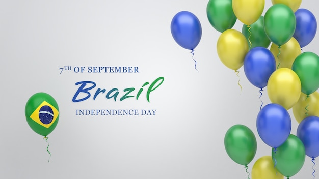 Banner de celebración con globos en colores de la bandera de Brasil.