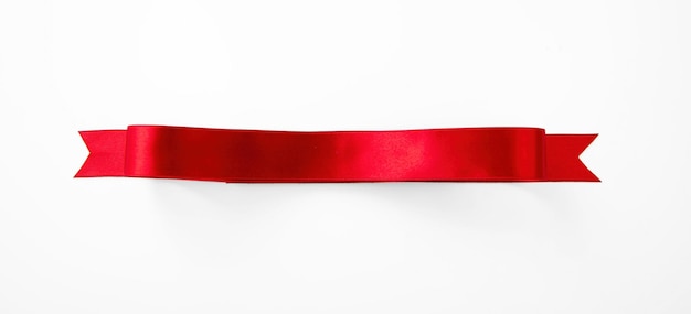 Banner de cinta de raso rojo aislado en la parte superior blanca decoración de Navidad día de San Valentín