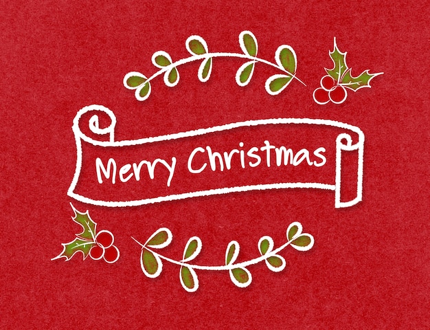 Foto banner de cinta vintage merry christmas en estilo doodle en papel artesanal