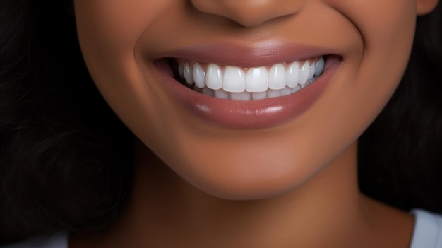 Banner com close-up de uma bela mulher sorridente com dentes brancos perfeitos isolados