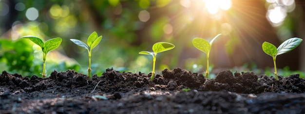 Banner com planta jovem crescendo no jardim Perfeito para o meio ambiente Amigável com o meio ambiente