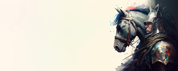 Banner com um cavalo e um cavaleiro - Generative Ai