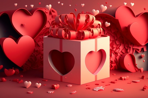Foto banner de concepto de san valentín con caja de regalo hecha a mano