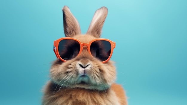 Banner Cool Bunny mit Brille mit Copy-Raum als Geschäftswerbekonzept generative KI