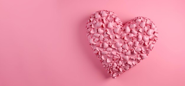 Banner con corazón de Día de San Valentín hecho de corazones pequeños rosados en primer plano aislados en fondo rosado Generado por IA