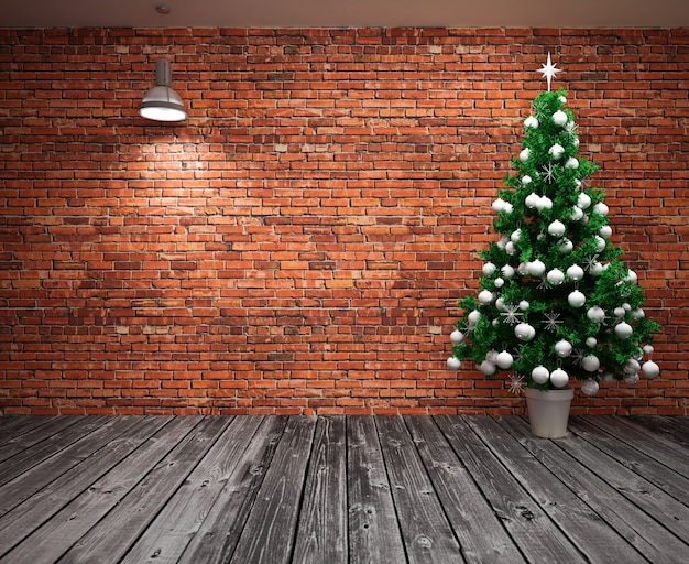 Foto banner cristmas na parede com árvore de natal