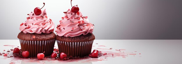 Banner Cupcakes saborosos para o Dia dos Namorados espaço de cópia de fundo Cupcakes festivos com um coração