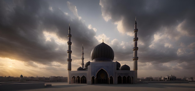 Banner da Mesquita Islâmica Masjid para o Ramadã Eid Mubarak Saudações Ramzaan Ilustração Generativa AI