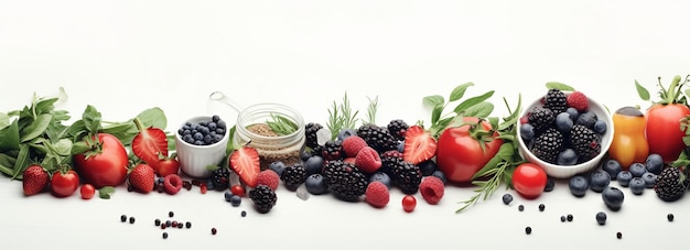 banner da web para um blog sobre comida fundo branco frutas legumes