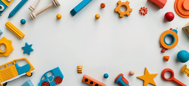 Foto banner de brinquedo educativo vibrante em fundo branco com espaço para cópia