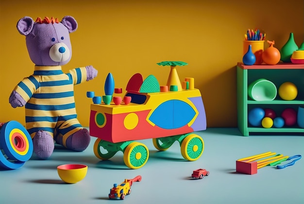 Banner de brinquedos infantis de desenho animado para diversão e felicidade generativa ai