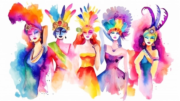 Banner de carnaval com personagem engraçado em vestido extravagante em palafitas ilustração generativa ai