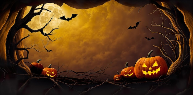 Banner de cartão postal de modelo de plano de fundo de Halloween Generative AI