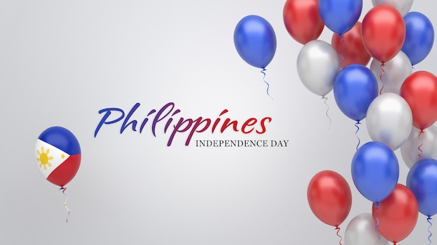 Banner de celebração com balões nas cores da bandeira das Filipinas.
