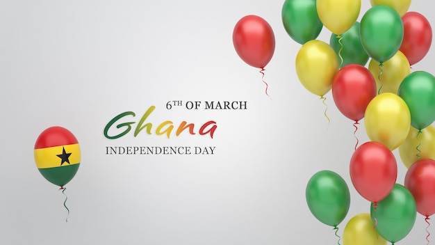 Banner de celebração com balões nas cores da bandeira de Gana.