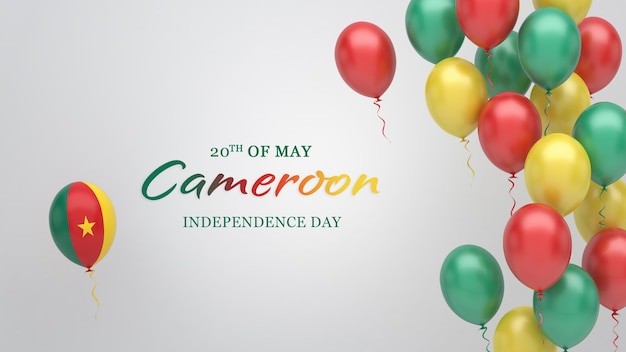 Banner de celebração com balões nas cores da bandeira dos Camarões.