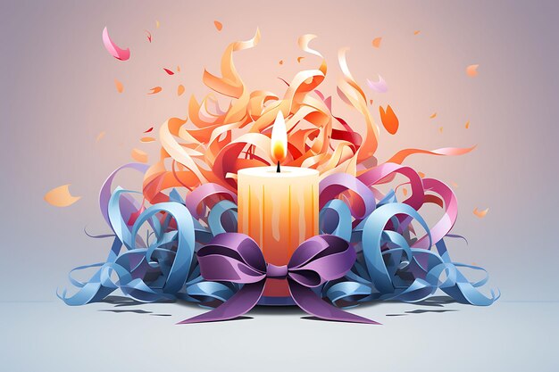 Banner de chamas de velas entrelaçadas com fitas e arcos Candelabros de cores pastel Natal Desenhos planos 2D