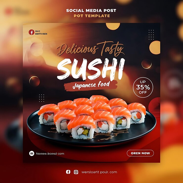 Foto banner de comida de sushi para as redes sociais banner de postagem on-line de pratos deliciosos