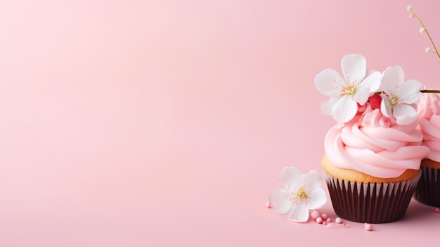 Banner de Cupcake Floral de Primavera com espaço para cópia