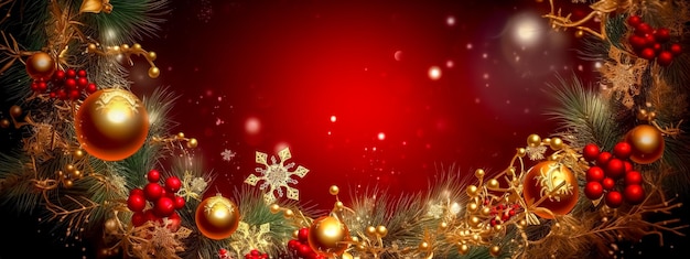 Banner de decorações de Natal vermelho e dourado com espaço de cópia feito com Generative AI