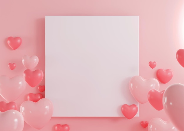 banner de dia dos namorados de renderização 3d com balões em forma de coração Banner de ilustração de férias para design de dia dos namorados e mãe