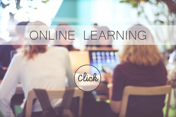 Foto banner de educação on-line sobre desfocar estatísticas de pessoas fundo, web banner, educação, aprendizagem eletrônica, conceito de tecnologia