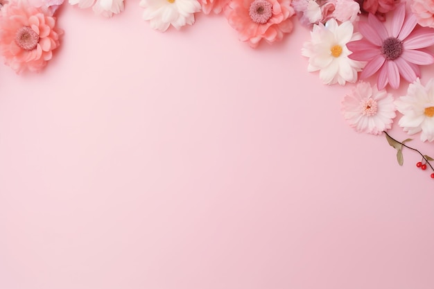 Banner de flor em fundo rosa claro design de cartão comemorativo AI generativo