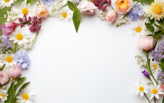 Banner de fundo branco com flores na borda