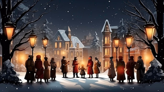 banner de fundo de Carolers nas tradições de Natal