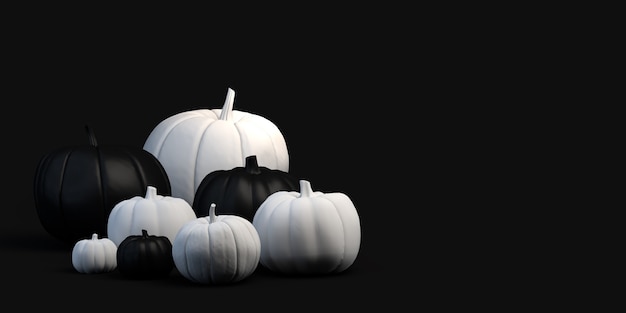 Banner de Halloween de abóboras preto e branco para anúncio de festa ou vendas de compras Espaço de cópia
