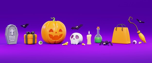 Banner de Halloween ou modelo de fundo Elemento de design de Halloween em 3D