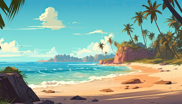 banner de ilustração de ambiente de fundo de paisagem de praia tropical 2d Generative AI