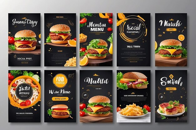 Banner de menu de comida postagem de mídia social Modelos de mídia social editáveis para promoções no menu de comida