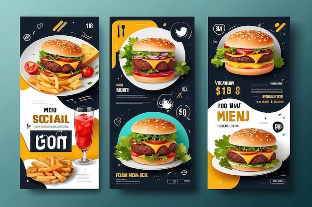 Banner de menu de comida postagem de mídia social Modelos de mídia social editáveis para promoções no menu de comida