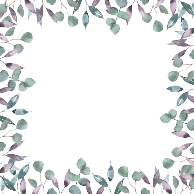 Banner de moldura de plantas de jardim em aquarela Design Clipart botânico feito à mão em fundo branco com espaço para texto Para cartazes de sites salve a data saudações design casamento