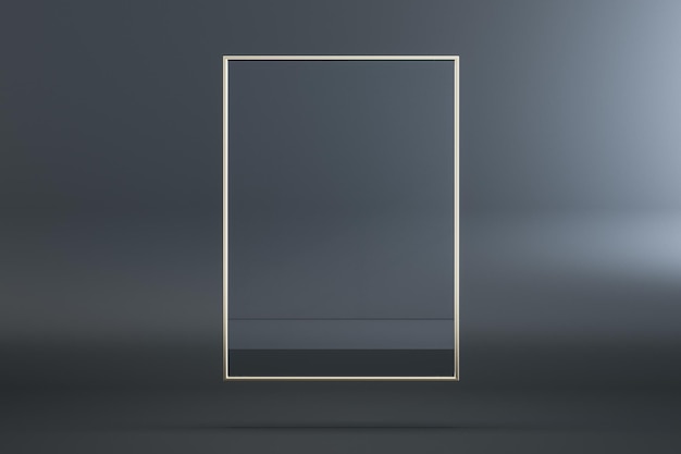Foto banner de moldura de vidro retangular em branco no fundo cinza simular renderização em 3d