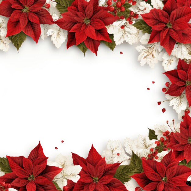 Foto banner de natal com fundo branco e uma poinsétia com espaço para texto