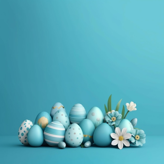 Banner de Ovos de Páscoa com fundo azul IA generativa