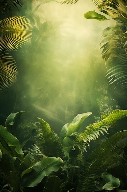 Banner de paisagem tropical sonhosa com vegetação e espaço de cópia para o seu texto