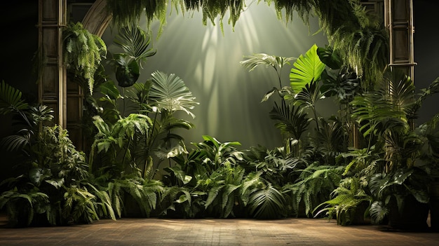 Banner de paisagem tropical sonhosa com vegetação e espaço de cópia para o seu texto