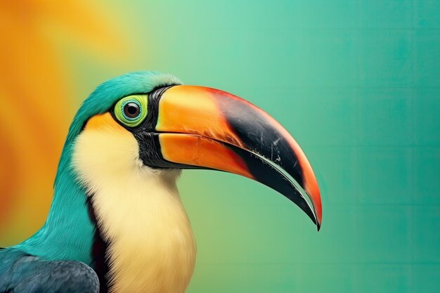 Banner de papel de parede tropical com tucano exótico em fundo vívido Generative AI