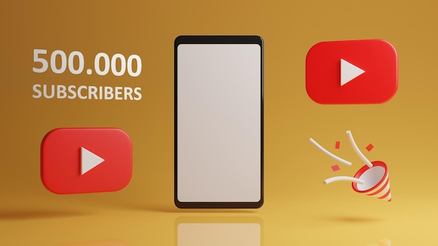 Banner de parabéns para assinantes do Youtube com maquete de telefone