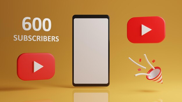 Banner de parabéns para assinantes do Youtube com maquete de telefone