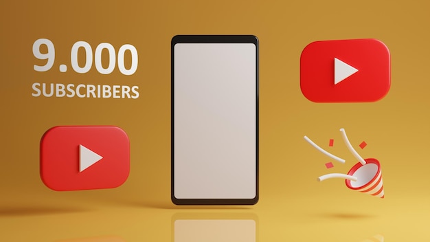 Banner de parabéns para assinantes do Youtube com maquete de telefone