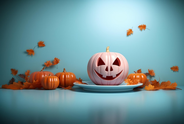 Banner de promoção de produtos de Halloween em 3D renderizando fundo de palco verde