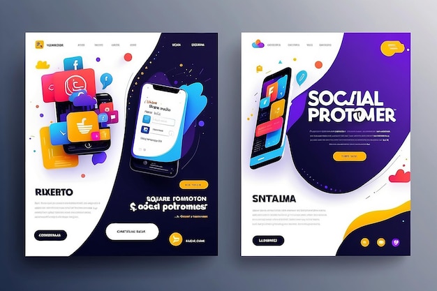 Banner de promoção web quadrado moderno para aplicativos móveis de mídia social